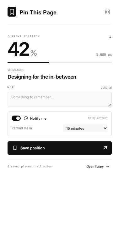 Pin This Page Chrome popup capturing a reading position